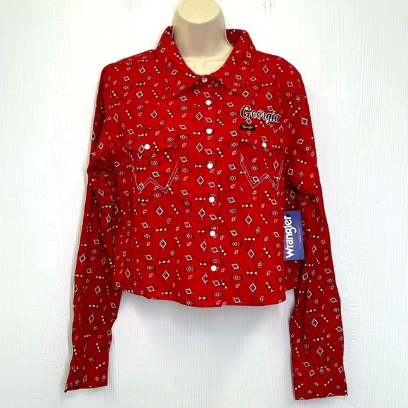 Wrangler - NWT UGA Georgia Bulldogs Retro Long Sleeve Snap Button Up Shirt Med - Picture 1 of 14